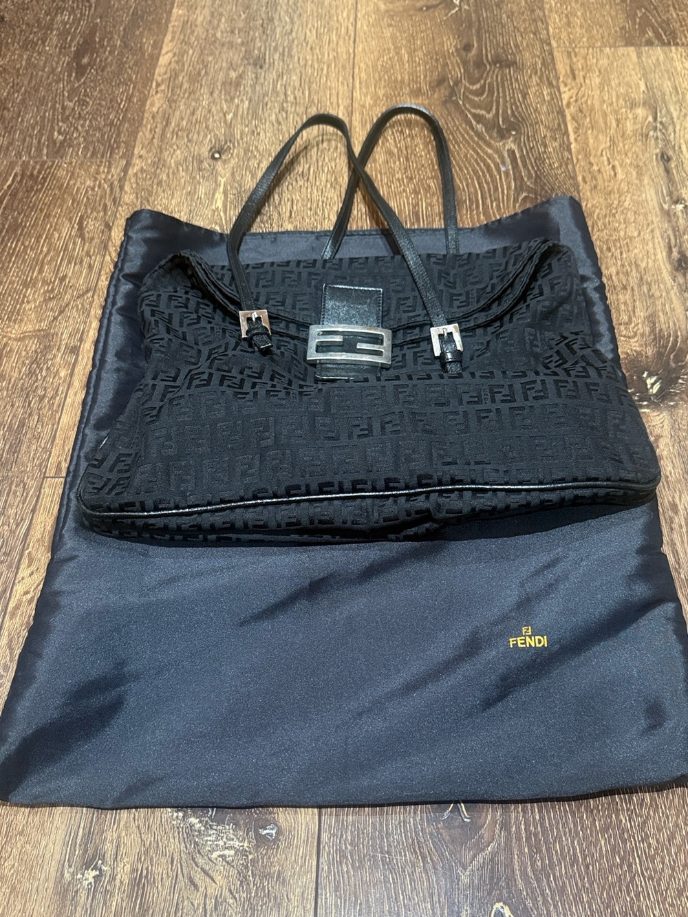 Vintage Fendi Zucchino Canvas Mamma Baguette Shoulder Bag